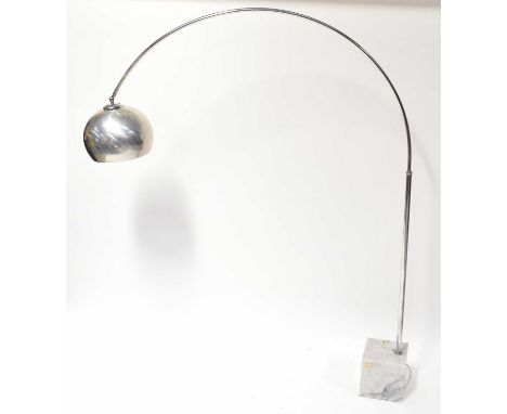 An Arco-style floor lamp on a square marble base.