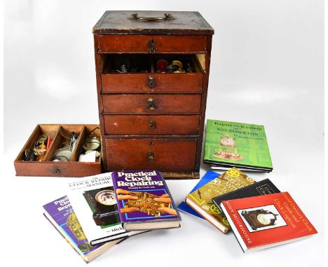 Two vintage tool chests containing a large quantity of various watch and clock makers' tools, and various watch and clock com