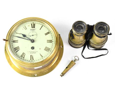 A brass ship's clock by D. Neill Ltd, Belfast, the white enamelled dial set with Roman numerals and subsidiary dial, diameter