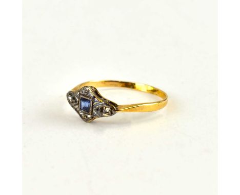 An Edwardian gold, diamond and sapphire ring, size J, approx. 1g.