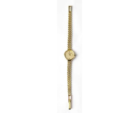 OMEGA; a 9ct gold wristwatch, the champagne-coloured dial set with Roman numerals and dots, on a fancy chain bracelet, stampe