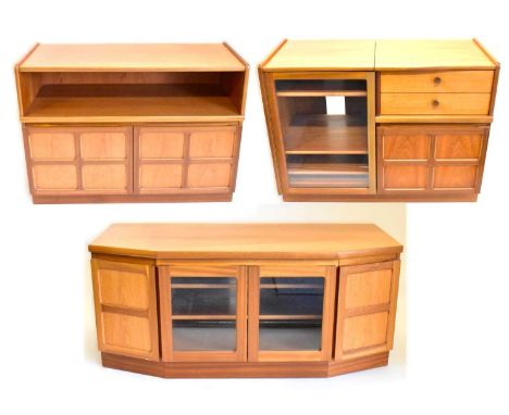 PARKER KNOLL; three 1990s pieces comprising a short sideboard with shelf over two cupboard doors, 75 x 105 x 45cm, a glass-fr