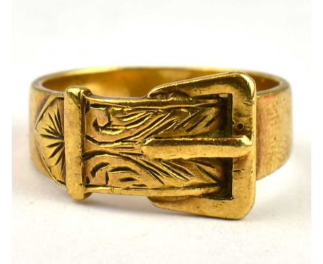 A 9ct gold buckle ring, size U, approx 7.2g.