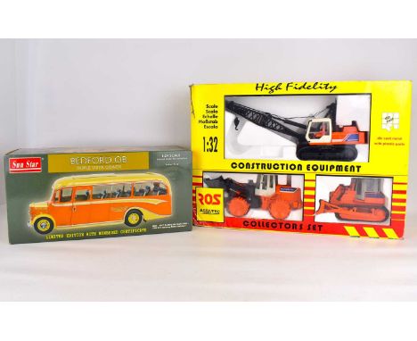 ROS AGRI TEC MODELS; a boxed 1:32 scale flat Hitachi Hi Fidelity construction set, together with a Sun Star boxed 1:24 scale 