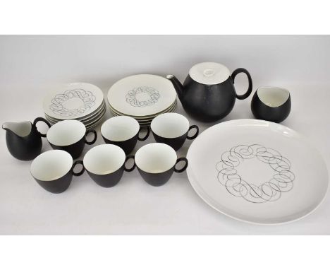 RAYMOND LOEWY FOR CONTINENTAL CHINA; a twenty-two piece tea service in the 'Script' design, comprising teapot, sugar bowl, mi