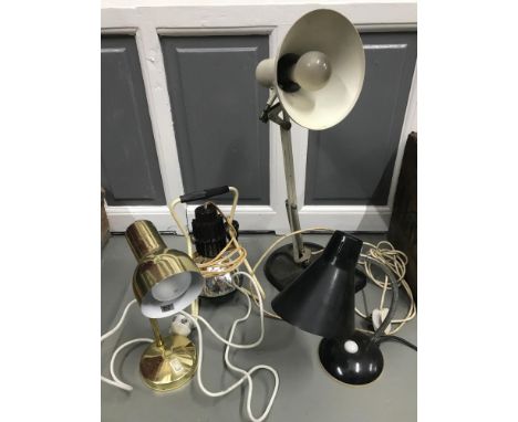 A Lot of 4 vintage angle poise lamps and heat lamp 