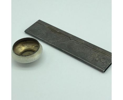 925S Silver and enamel pot (possibly Norwegian) together with a Silver Norwegian encased comb. 