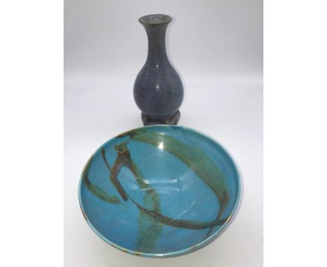 Chinese Porcelain Flambé Bottle Vase together with a Chinese pottery bowl. 