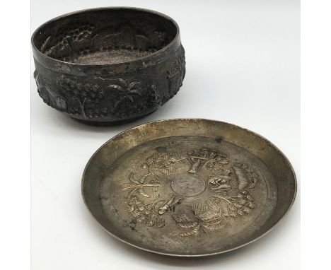 A Lot of two Indian silver items, Dish and small tray. 