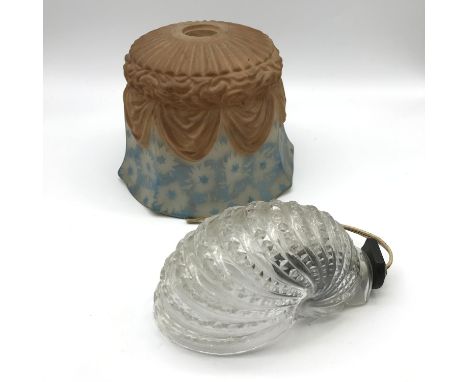 An Art Deco Glass Shell wall light shade together with another Art Deco Curtain effect Glass Shade. 