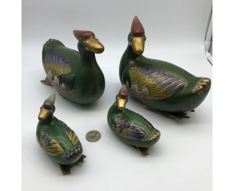A family of four cloisonné enamel Mandarin ducks 20th century, Measures 14x18x8cm 