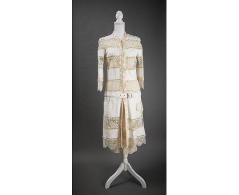 Size 38 (F), 100% lambskin, 100% cotton, lace: viscose, cotton and nylon labelled Christian Dior Boutique Paris / made in Fra