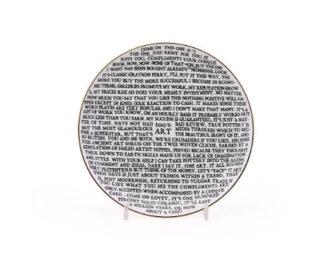 
	
		λ&nbsp;GRAYSON PERRY (BRITISH B. 1960)
		100% ART
		China plate, 2020, with artist's seal printed to base, produced for 