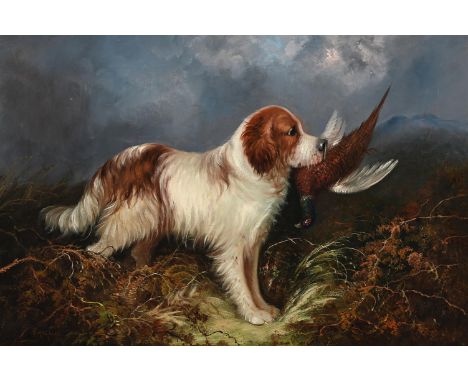 
	
		J. LANGLOIS (BRITISH 1855-1904)
		SPANIEL WITH GAME
		Oil on canvas 
		Signed (lower left)
		49 x 74cm (19¼ x 29 in.) 
	