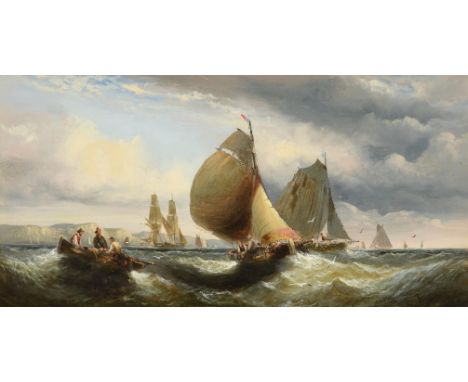 
	
		WILLIAM THORNLEY (BRITISH FL. 1858-1898)
		SHIPS IN CHOPPY SEAS, WITH WHITE CLIFFS BEYOND 
		Oil on canvas 
		Signed (lo