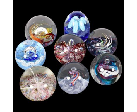 A group of decorative glass paperweights, various designs and styles, the majority marked Caithness Scotland (8)