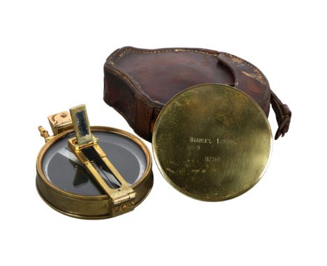 A Stanley of London brass compass, no. 11254, in original fitted case