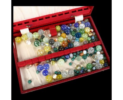 A collection of Vintage marbles, including glass and malachite