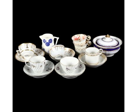 A group of 19th century Worcester and Chamberlain's Worcester cabinet cups and saucers, including a sucrier and blue and whit