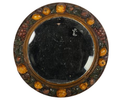 An Antique Edwardian Barbola round convex table mirror, with bevel-edged glass, diameter 23cm