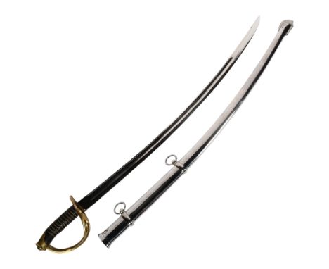 A good quality reproduction Cavalry sword in scabbard, length overall 107cm
