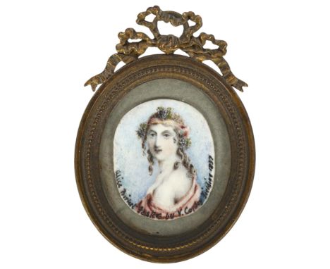 A 19th century miniature watercolour on ivory panel, depicting a portrait of Alice Birket Foster, by Anthony Vandyke Copley F