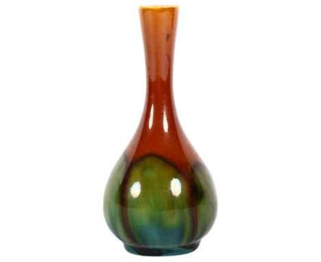 A Linthorpe ochre and green bottle vase, maker's mark to base, ref. 849, H13cm, from the estate of a former Manager and colle