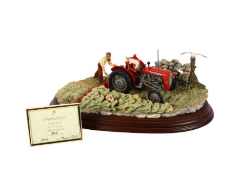 Country Artists, limited edition study of man and tractor "First Cut", by Keith Sherwin, 388 of 850, L32cm