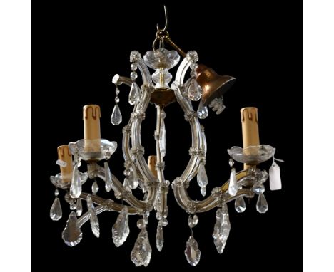 A Murano style glass 5-branch chandelier with lustre drops