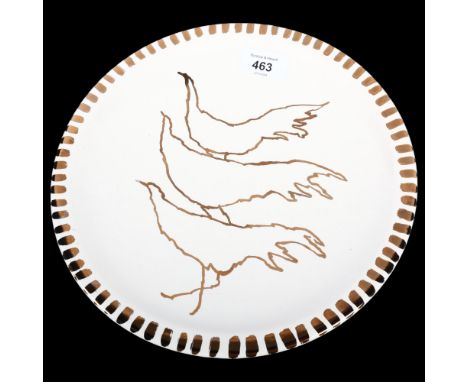 A Rye Pottery painted plate - study of birds, by Wally Cole, 26cm