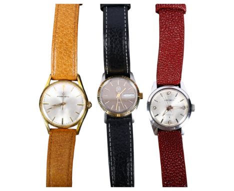 3 various wristwatches, including an automatic Seiko, an Eterna Matic automatic gold plated cased wristwatch, and another (3)