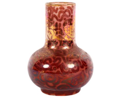 A Clement Massier ruby lustre vase, maker's stamp to base, ref. 1889, H10cm, from the estate of a former Manager and collecto