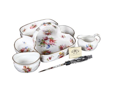 A Hammersley China strawberry set, with floral decoration, and a letter openerAll in good condition, some surface scratches o