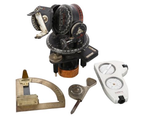 A group of various items, including Suunto Tantem compass/clinometer, a Murrays Patent angle meter by W&amp;J. George Ltd, a 