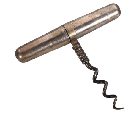 An early 20th century silver-cased travelling corkscrew