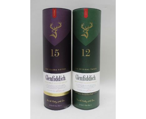 Glenfiddich Single Malt Scotch Whisky boxed 15 year Solera with&nbsp;Glenfiddich Single Malt Scotch Whisky boxed 12 Year, 2 b