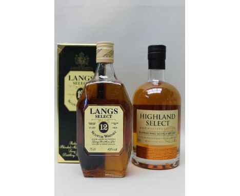 Highland Select blended malt Scotch whisky, 1 bottle
Langs Select 12 year old Scotch whisky with presentation box, 1 bottle (