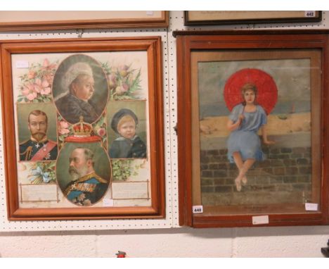 A framed oil on canvas Gladys Baxendall and a commemorative Victorian lithograph 