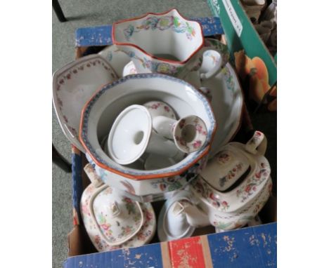 A decorative Chamber pot; wash jug and basin; teapots etc