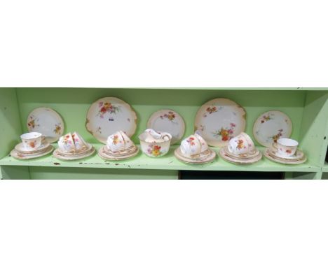 A Royal Worcester floral decorated porcelain tea service 