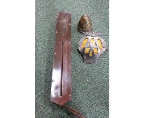 An AA car bumper badge; shell cone and large set of Salters spring balance scales 