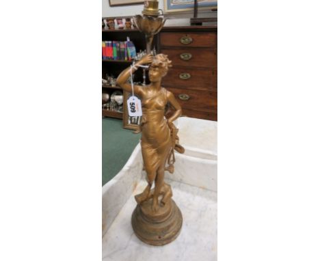 A French gilt painted Spelter figural lamp base "Ferrand"