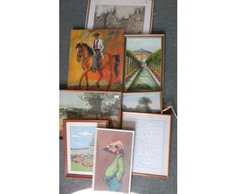 A quantity of framed pictures and prints, tapestry picture etc 