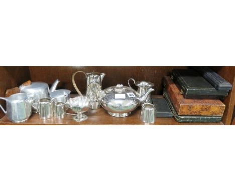 Cased silver plated flatware; plated teapot; coffee pot etc 