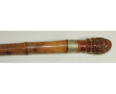 A late 19th/early 20th Century Swaine & Adeney bamboo walking stick/horse measuring stick; having folding brass arm & graduat