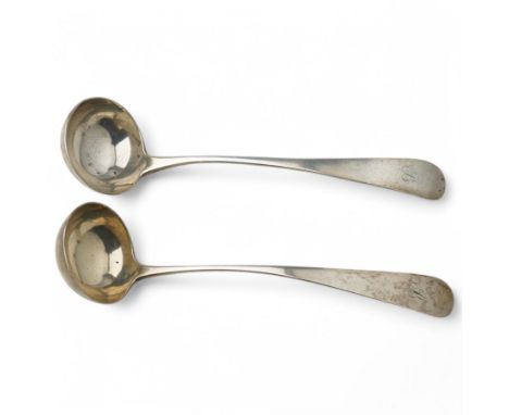 Early 19th century Scottish Provincial silver toddy ladle engraved with initial 'B' by Robert Keay, Perth and another Perth s