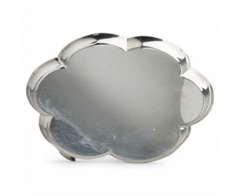 Silver salver of lobed circular design on bracket feet, inscription to the base D25cm London 1960  William Comyns & Sons Ltd,
