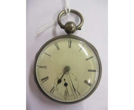 A Victorian silver, open faced pocket watch having a white enamel dial, Roman numerals and subsidiary seconds dial in a machi