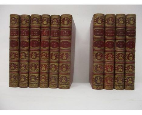 Henry Fielding - Amelia in four volumes, some first editions, in later gilt tooled, red leather covers, the spine with six co