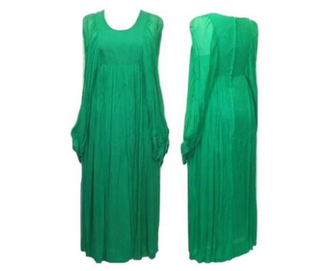 Ladies Vintage 1970s Renaissance Style Green Chiffon Evening Dress, labelled 'Europa of London, size 12' 